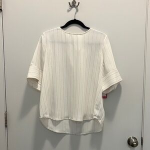 Vince Camuto White Blouse with Metallic Gold Stripes